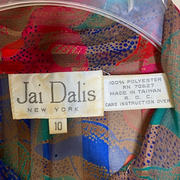 Vintage Colorful Floral Satin Striped Studio Retro Poet Blouse Holiday Top (M) - Picture 10 of 10